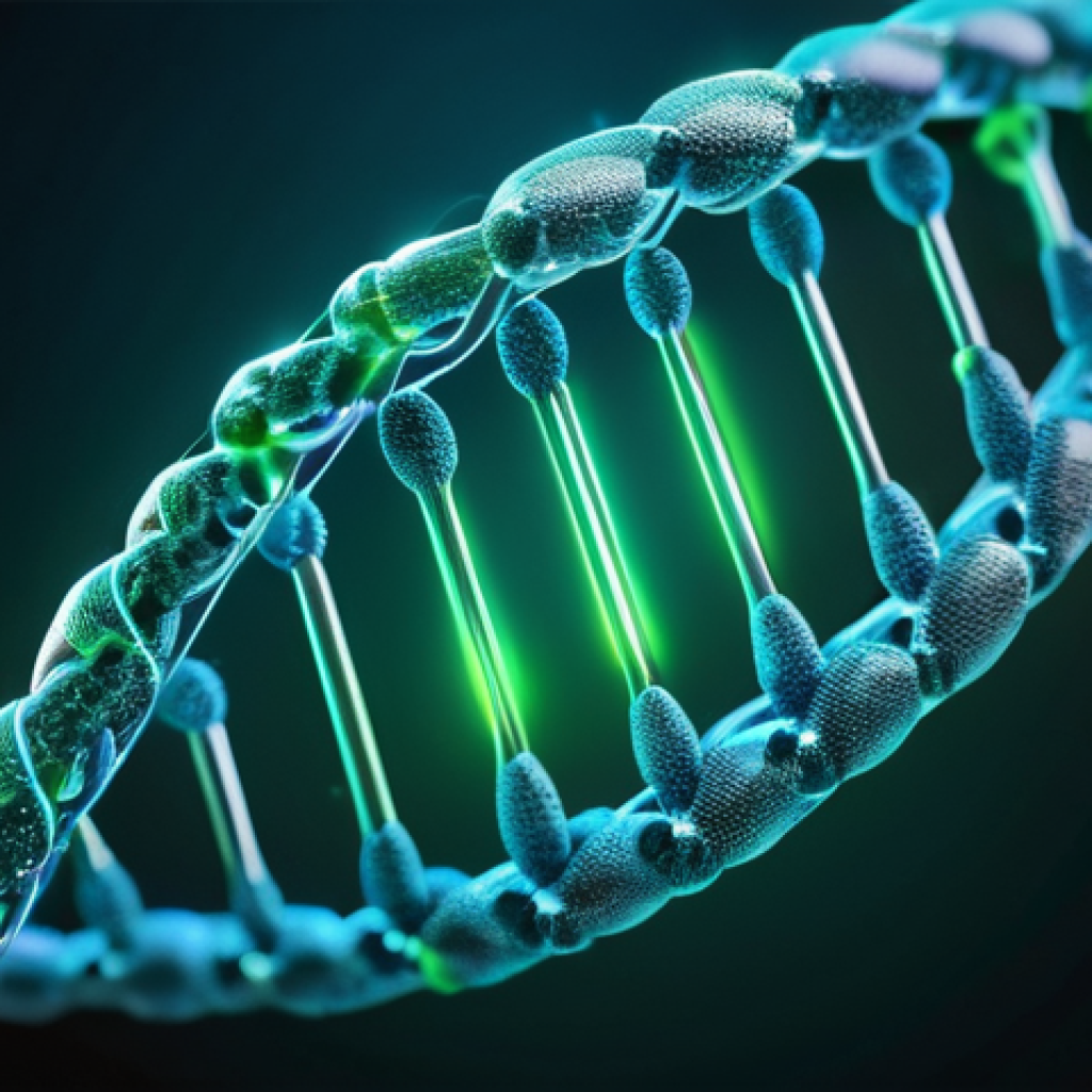 자연과학 분야의 주요 발견 정리 - The Dawn of Genetic Precision**
A highly detailed, close-up, and futuristic depiction of CRISPR-Cas9...